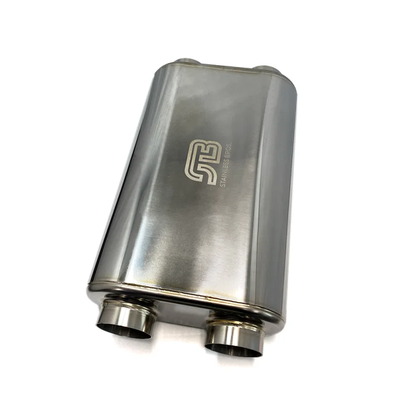 Stainless Bros 616-06323-2250, 17in OAL 2.5in Thin Oval SS304 Polished Finish Muffler - 2.5in Dual In/Dual Out