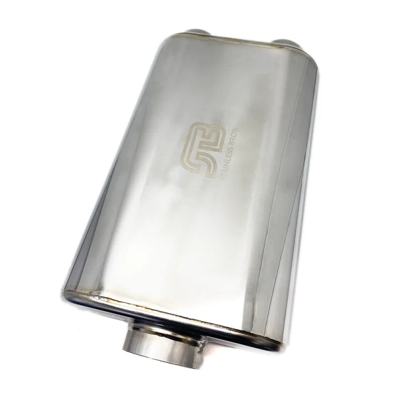 Stainless Bros 616-07623-0230, 17in Overall Length 3in Thin Oval SS304 Muffler - 3in Offset In/Offset Out