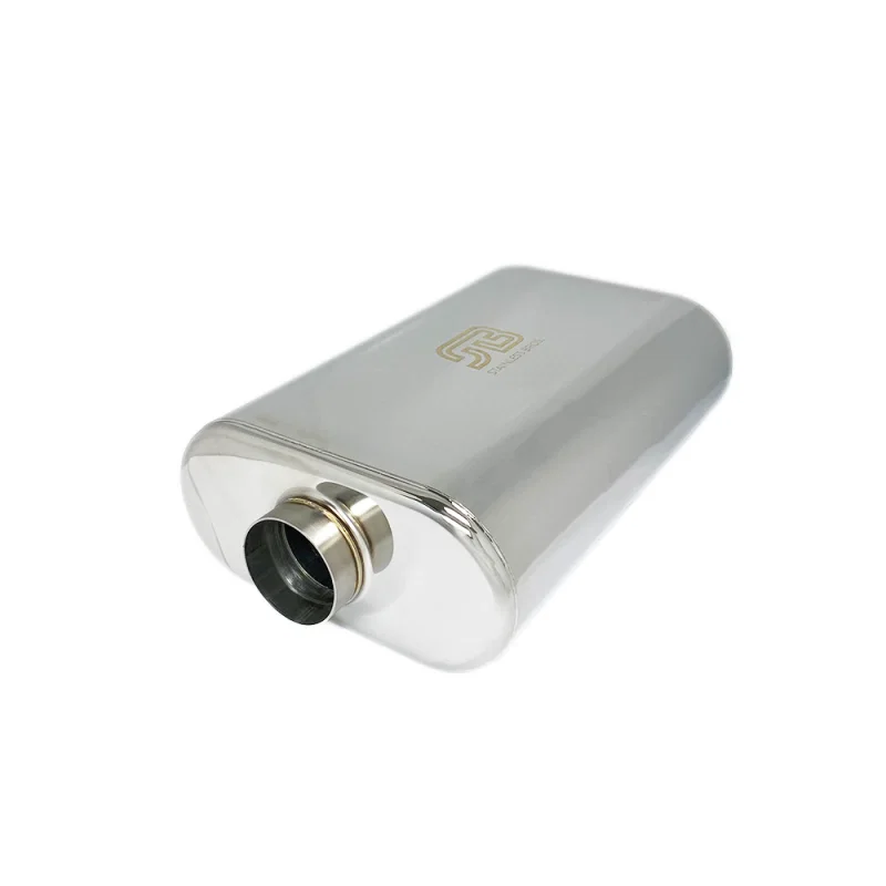 Stainless Bros 616-06323-0200, 2.5in x 17in OAL SS304 Thin Oval Muffler (2.5in Offset In/2.5in Offset Out)