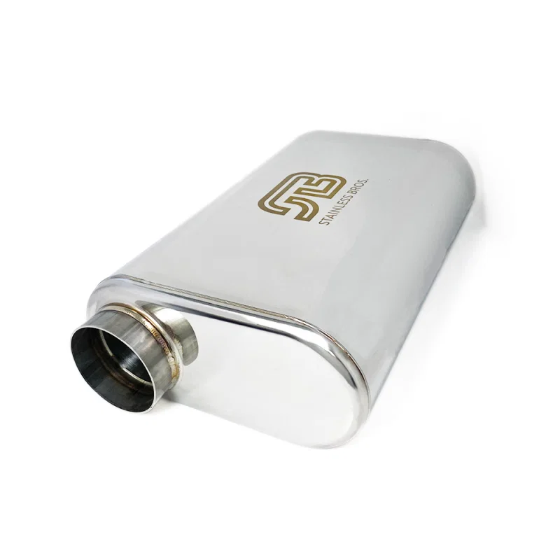 Stainless Bros 616-06323-0230, 2.5in x 17in OAL SS304 Thin Oval Muffler (2.5in Offset In / 2.5in Offset Out)