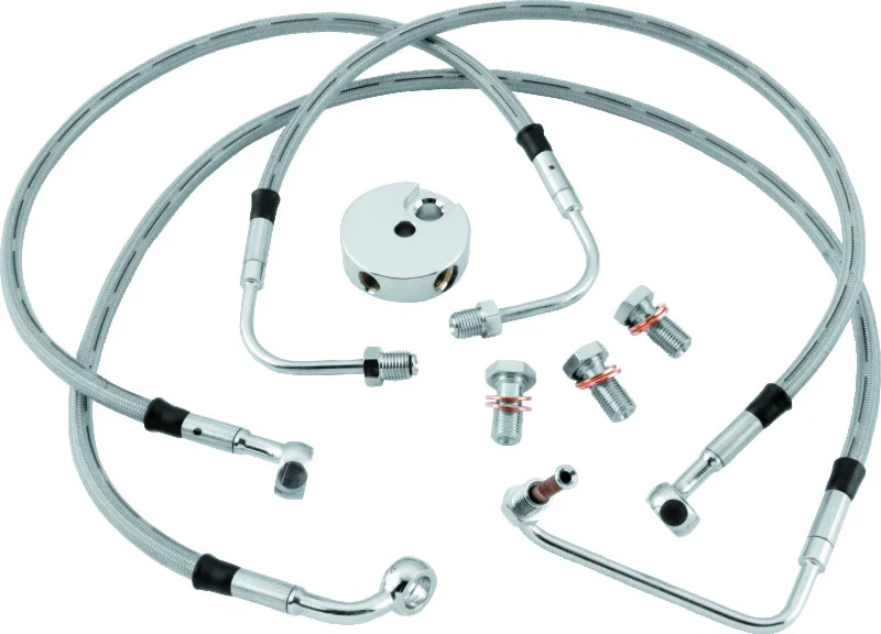 TwinPower 035900, 08-13 FLHR FLHT FLT Non ABS Models Stainless Steel Dot Brake Line Kit Front Stock Length