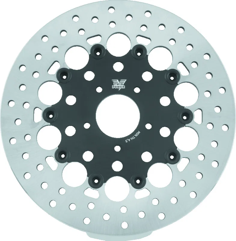 TwinPower 666821, 08-13 FLH FLT 08-16 FLHR 06-17 Dyna Front 11.8 Floating Rotor With Holes Black