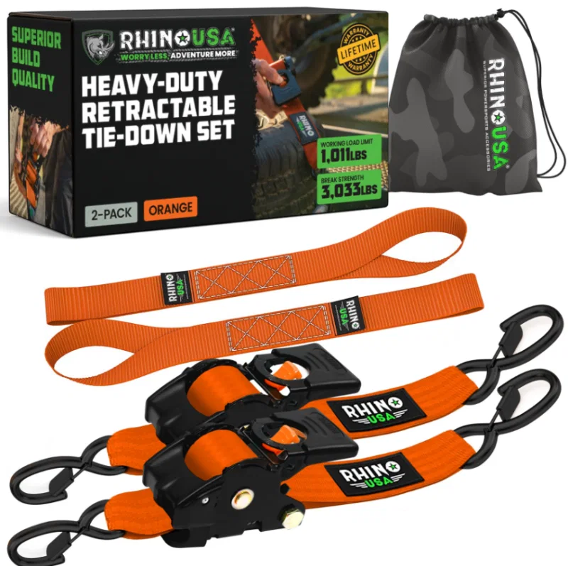 Rhino USA TD-RSRE2X10-4ORG, Retractable Ratchet Straps (4 Pack, 2Inx10Ft) (Orange)