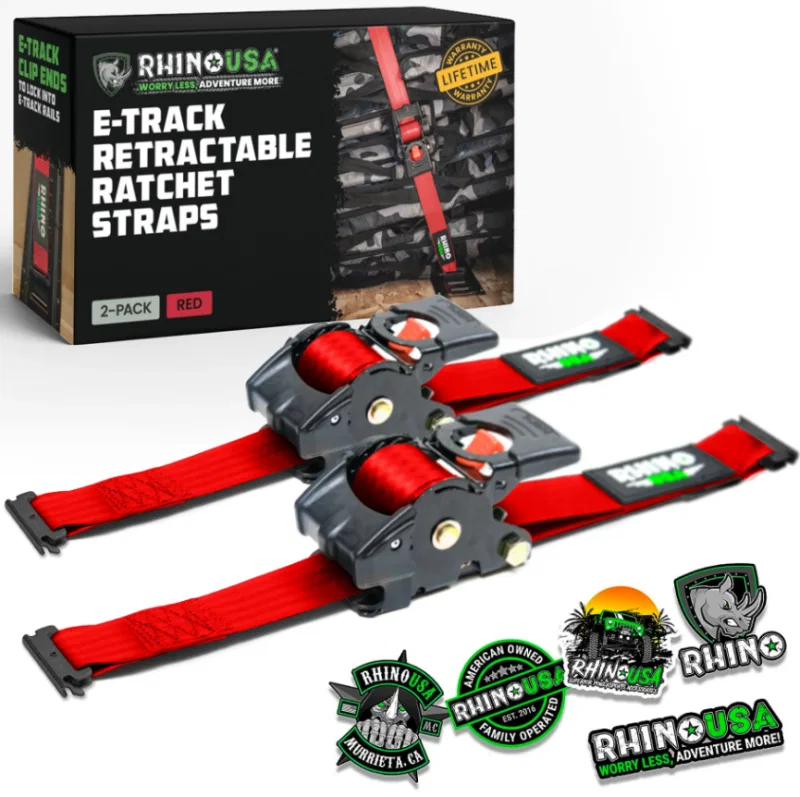 Rhino USA TD-RSRE1X10-2RED, Retractable Ratchet Straps (2Pk 1Inx10Ft) Red