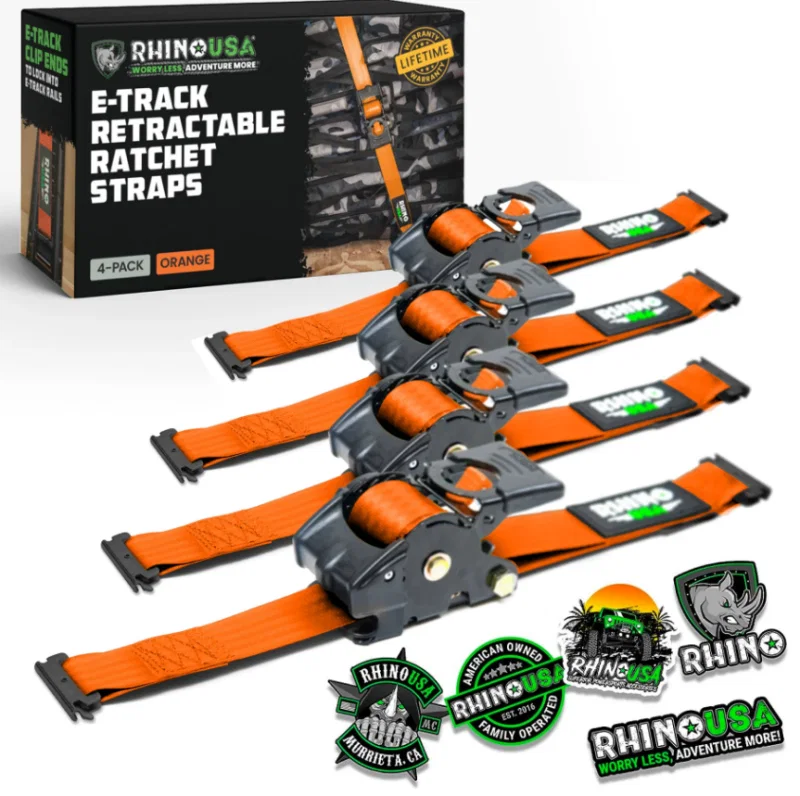 Rhino USA TD-RSRE1X10-2ORG, Retractable Ratchet Straps (2Pk 1Inx10Ft) Orange