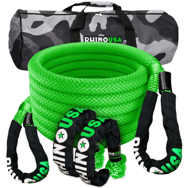 Rhino USA RG-KRKIT78X30-GRN, 7/8In X 30Ft Kinetic Rope Recovery Kit W/Soft Shackles (Green)