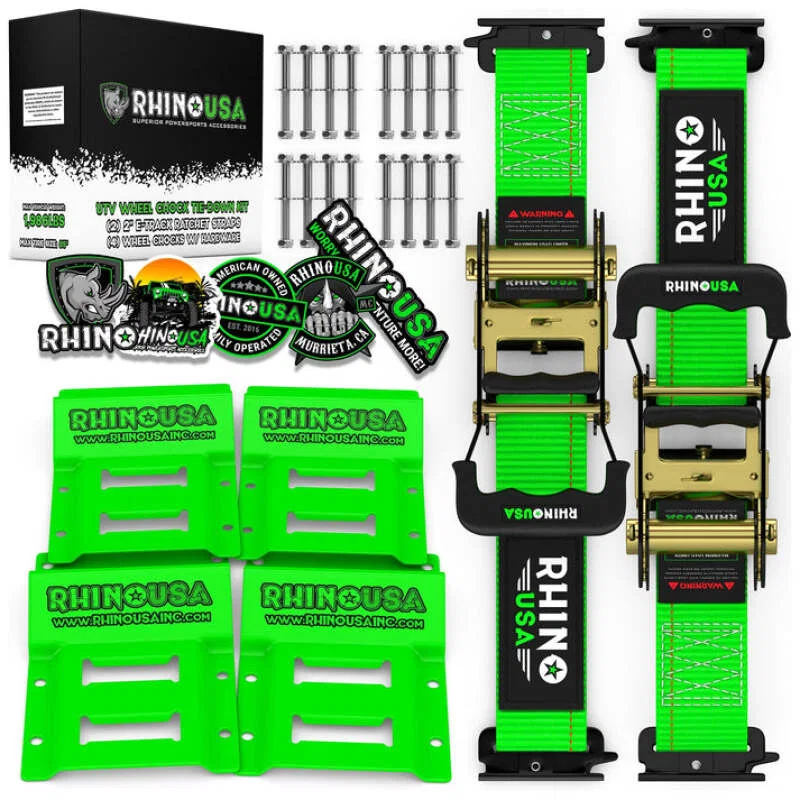 Rhino USA RNO-CHOCK-SET, UTV Wheel Chock Tie-Down Kit (2-Wheel Kit) (Green)