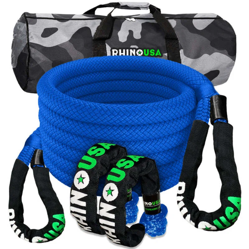 Rhino USA RG-KRKIT78X30-BLU, 7/8In X 30Ft Kinetic Rope Recovery Kit W/Soft Shackles (Blue)