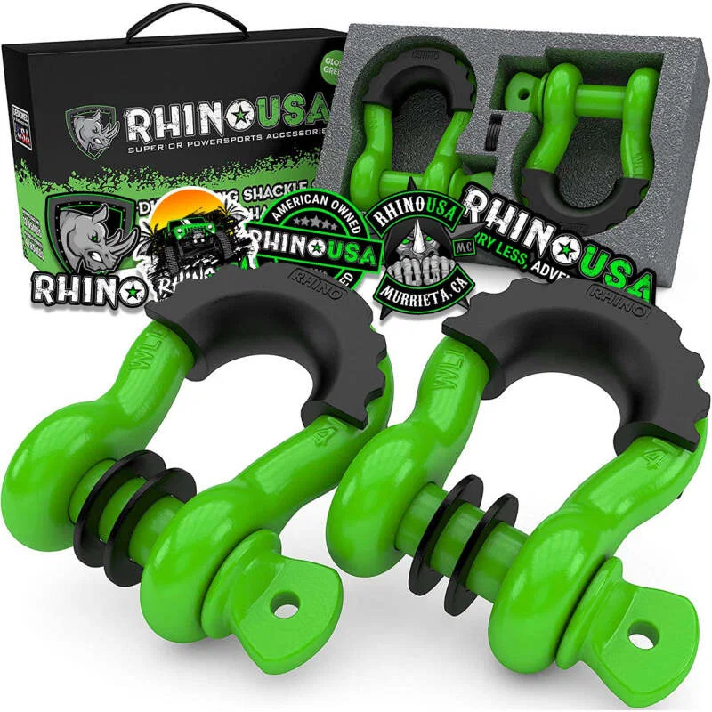 Rhino USA RNO-GRN-SHACKLES, 3/4In D-Ring Shackle Set (2-Pack)(Green)