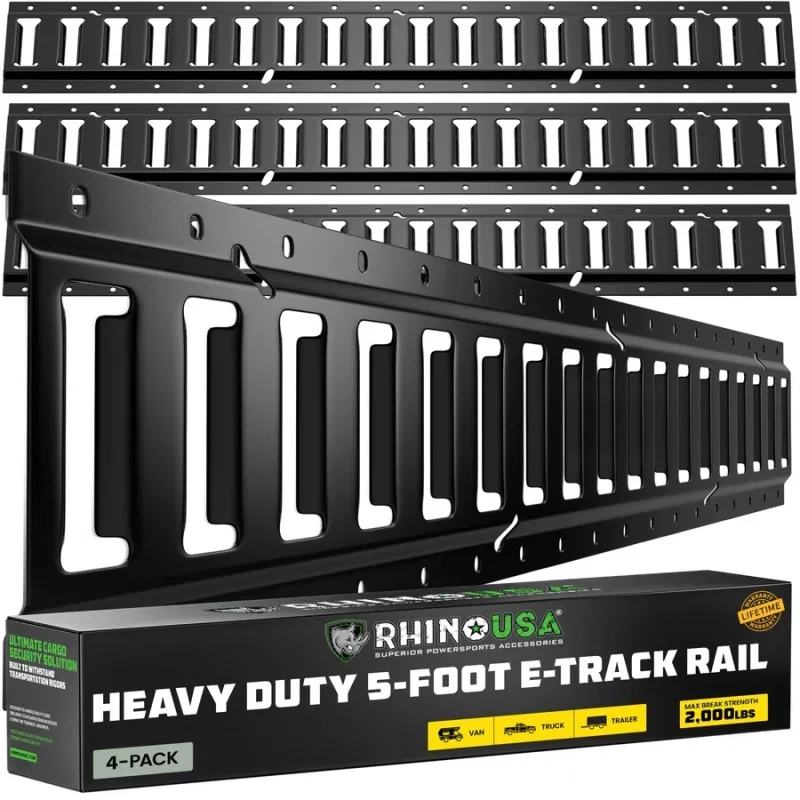 Rhino USA TD-ETRAIL5-4PK-BLK, 5Ft E-Track Tie-Down Rails, Black (4 Pack)