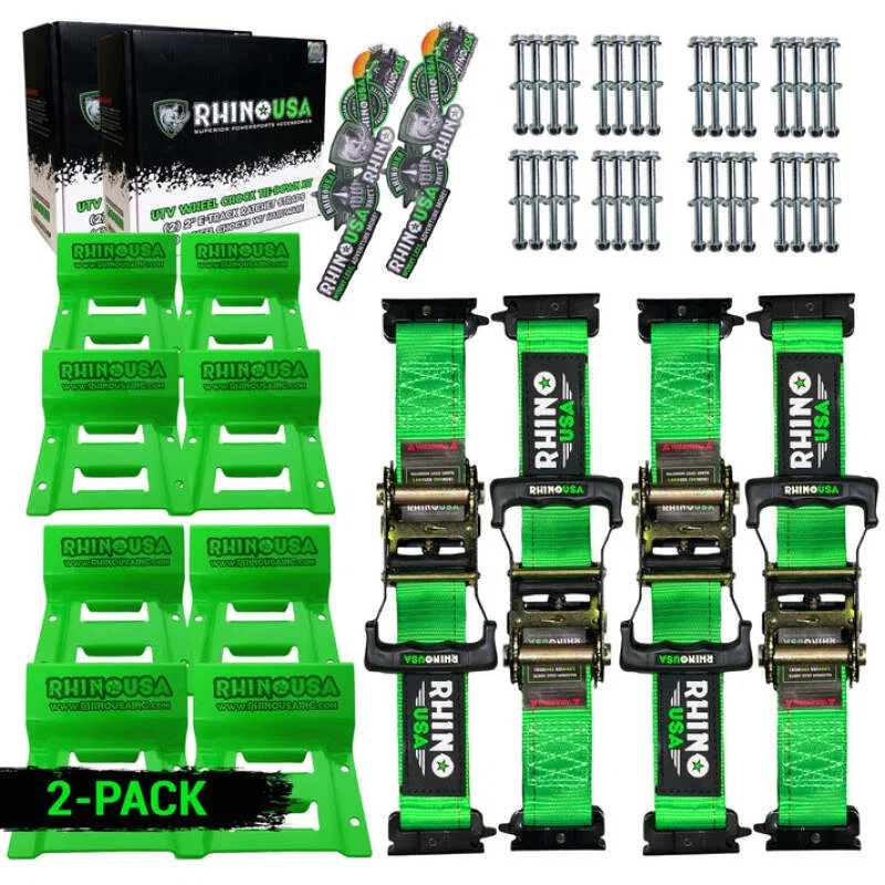 Rhino USA RNO-CHOCKSET-2PK, UTV Wheel Chock Tie-Down Kit (4-Wheel Kit) (Green)