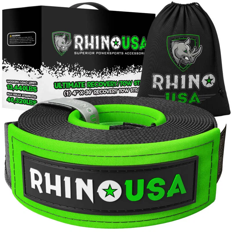 Rhino USA TOWSTRAP-430, Recovery Tow Strap 4Inx30Ft (Black)