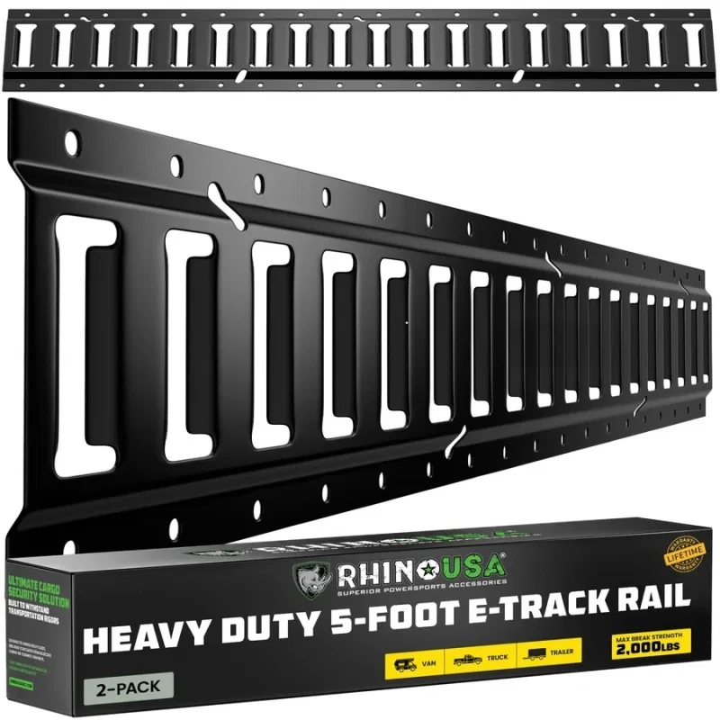 Rhino USA TD-ETRAIL5-2PK-BLK, 5Ft E-Track Tie-Down Rails, Black (2 Pack)