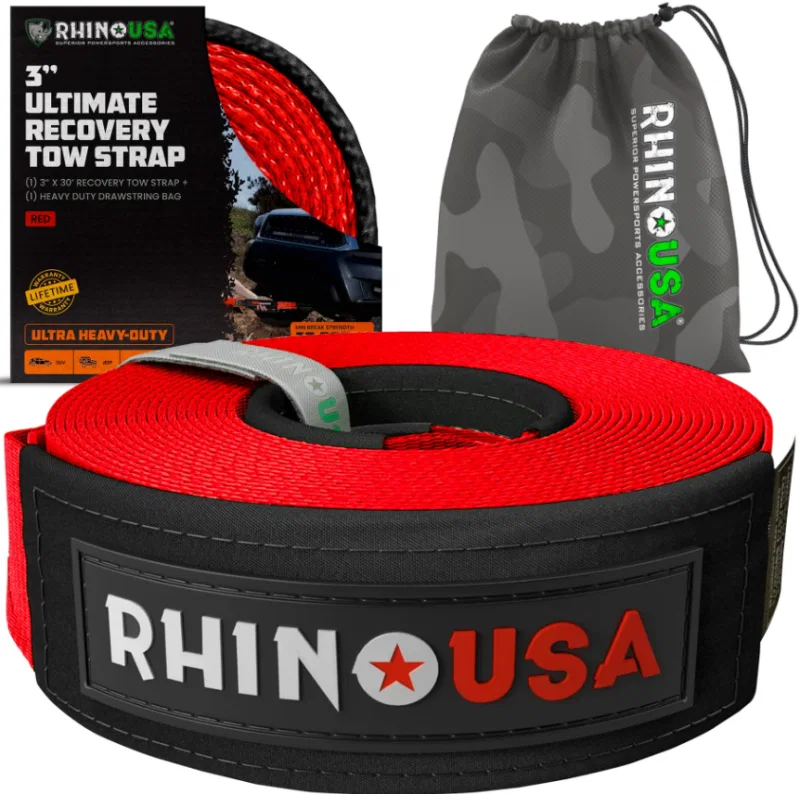 Rhino USA RG-TS3X20-RED, Ultimate Recovery Tow Strap 3In X 20Ft - Red