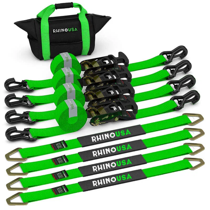 Rhino USA 2IN-HDKIT-GRN, Heavy Duty Vehicle Tie Down Kit- Green