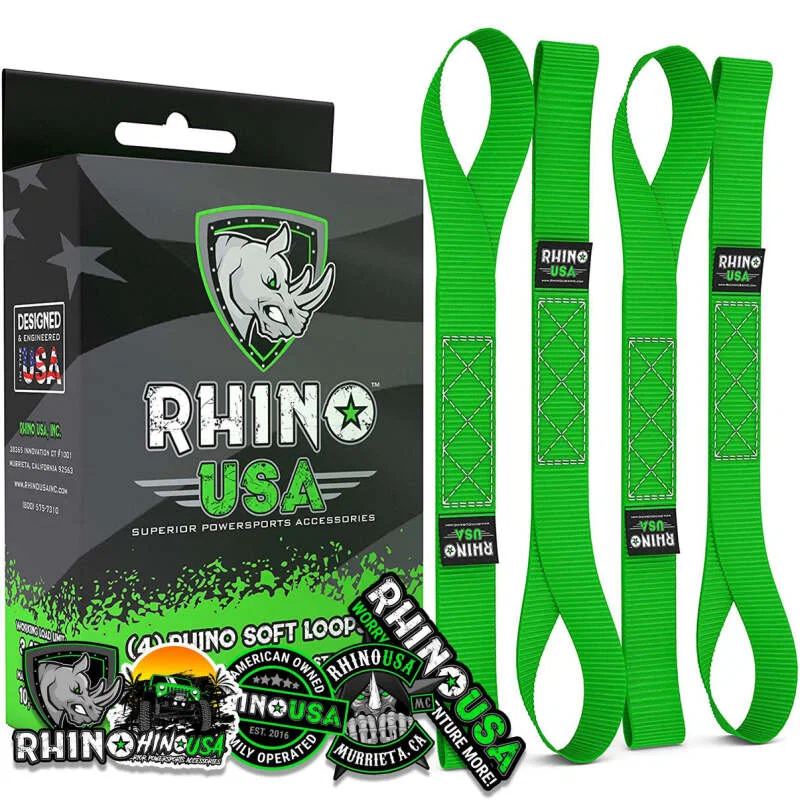 Rhino USA SOFT4PACK-GRN, Soft Loops Motorcycle Tie-Down Set 4-Pack Green