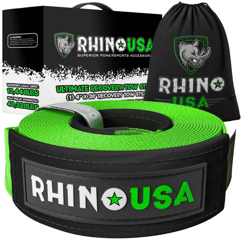 Rhino USA RG-TS4X30-GRN, Recovery Tow Strap 4Inx30Ft (Green)