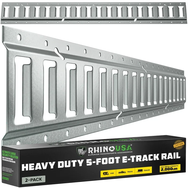 Rhino USA TD-ETRAIL5-2PK-SVR, 5Ft E-Track Tie-Down Rails, Silver (2 Pack)