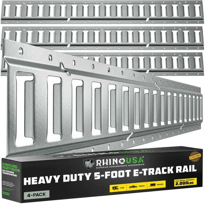 Rhino USA TD-ETRAIL5-4PK-SVR, 5Ft E-Track Tie-Down Rails, Silver (4 Pack)