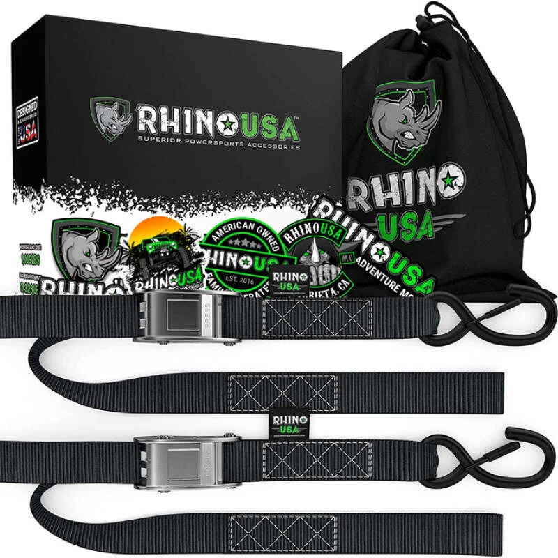 Rhino USA G-CAMSOFT-2PK, Cambuckle Motorcycle Tiedown Straps 2-Pack (Black) 1.5In X 8Ft