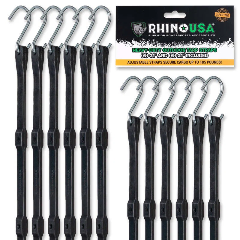 Rhino USA TD-BGHD12-BLK, Heavy Duty Bungee - Set Of 12