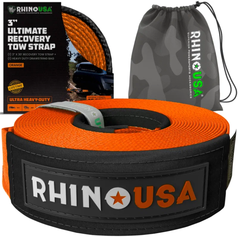 Rhino USA RG-TS3X30-ORG, Recovery Tow Strap 3In x 30Ft (Orange)