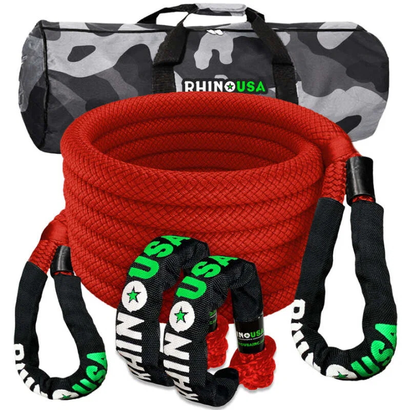 Rhino USA RG-KRKIT78X30-RED, 7/8In X 30Ft Kinetic Rope Recovery Kit W/Soft Shackles (Red)
