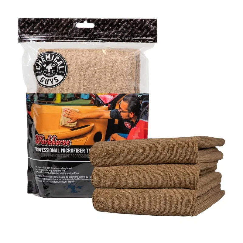 Chemical Guys MIC34403, Workhorse Professional Microfiber Towel - 16in x 16in - Tan - 3 Pack