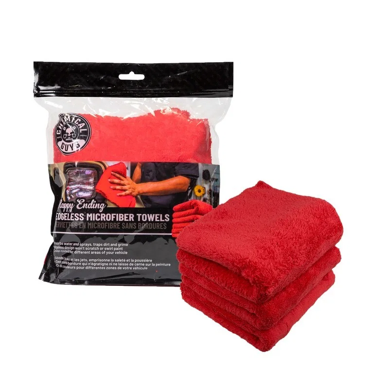 Chemical Guys MIC34103, Happy Ending Ultra Edgeless Microfiber Towel - 16in x 16in - Red - 3 Pack