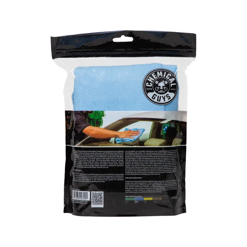 Chemical Guys MICBLUE03, Workhorse Professional Microfiber Towel - 16in x 16in - Blue - 3 Pack