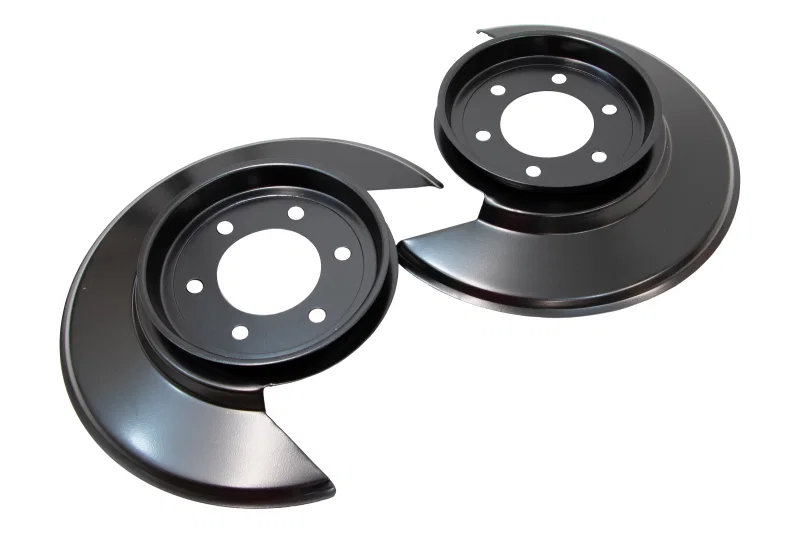 Kentrol 50502, 55-83 Jeep CJ Disc Brake Dust Cover Jeep Black Powdercoat Stainless