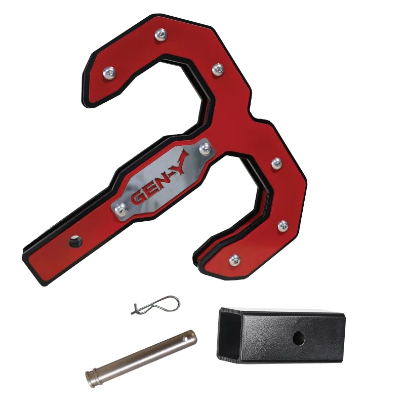 GEN-Y Hitch GH-0071-R, Hulk 2.0 16K Tow Hook 2in Shank w/GH-009 Reducer Sleeve/GH-099 Pin/GH-011 Clip - Black/Red