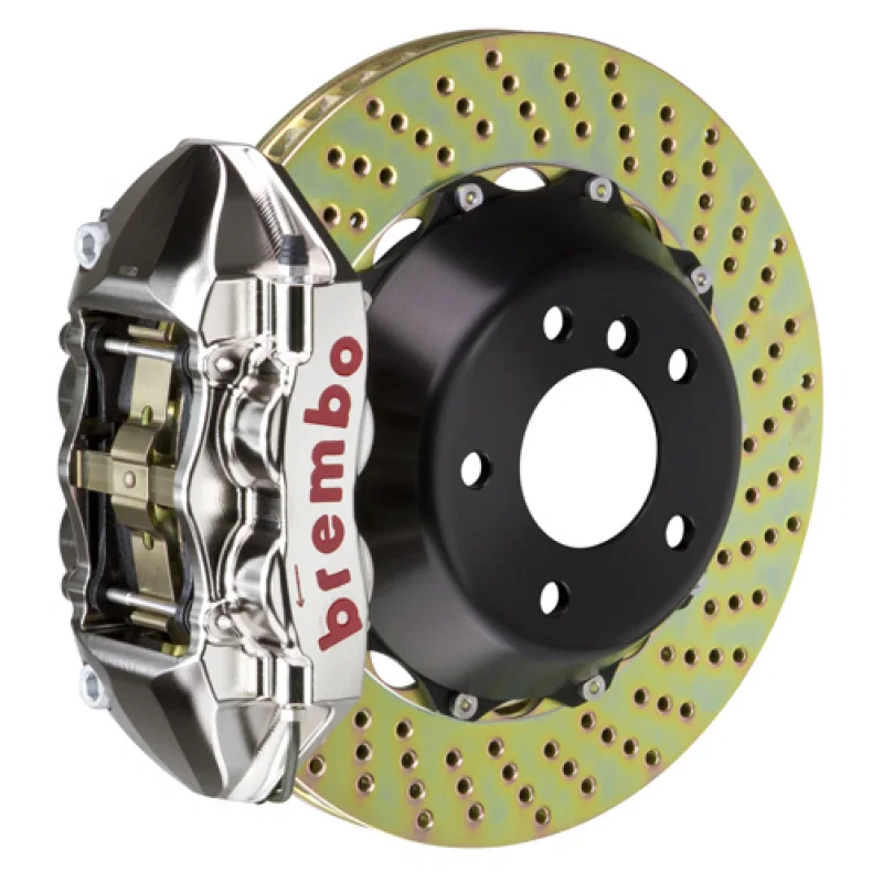 Brembo 2P1.9055AR, SS Rear GTR BBK 4 Piston Billet380x28 2pc Rotor Drilled- Nickel Plated