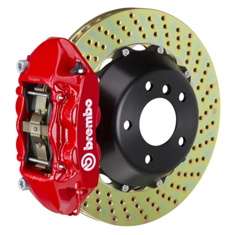 Brembo 2P1.9055A2, SS Rear GT BBK 4 Piston Cast 380x28 2pc Rotor Drilled-Red