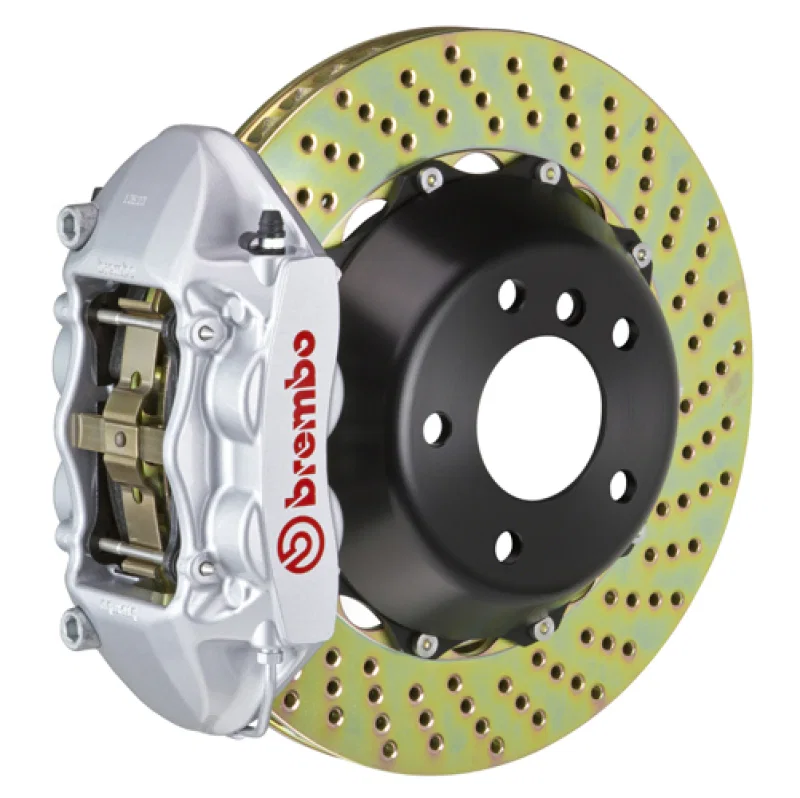 Brembo 2P1.9055A3, SS Rear GT BBK 4 Piston Cast 380x28 2pc Rotor Drilled-Silver
