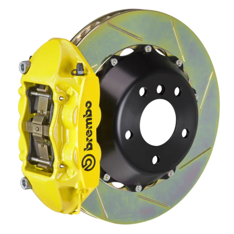 Brembo 2P2.9055A5, SS Rear GT BBK 4 Piston Cast 380x28 2pc Rotor Slotted Type-1- Yellow