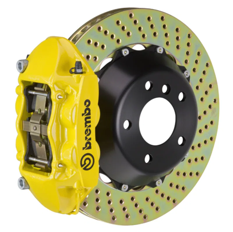 Brembo 2P1.9055A5, SS Rear GT BBK 4 Piston Cast 380x28 2pc Rotor Drilled- Yellow