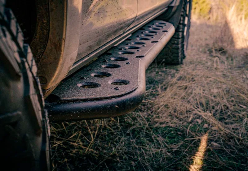 Cali Raised LED CR2610, 05-23 Toyota Tacoma Step Ed Rock Sliders - Access Cab Wi Kick Out/Yes Raw Steel /Liner