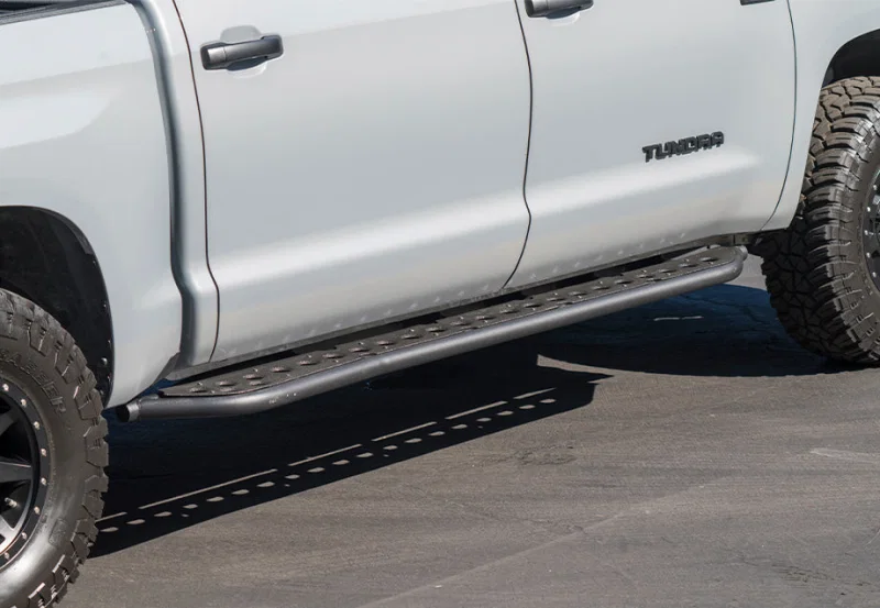 Cali Raised LED CR2793, 14-21 Toyota Tundra Step Edition Rock Sliders - No Kick Out/RawFiller Plate/Powder Coat