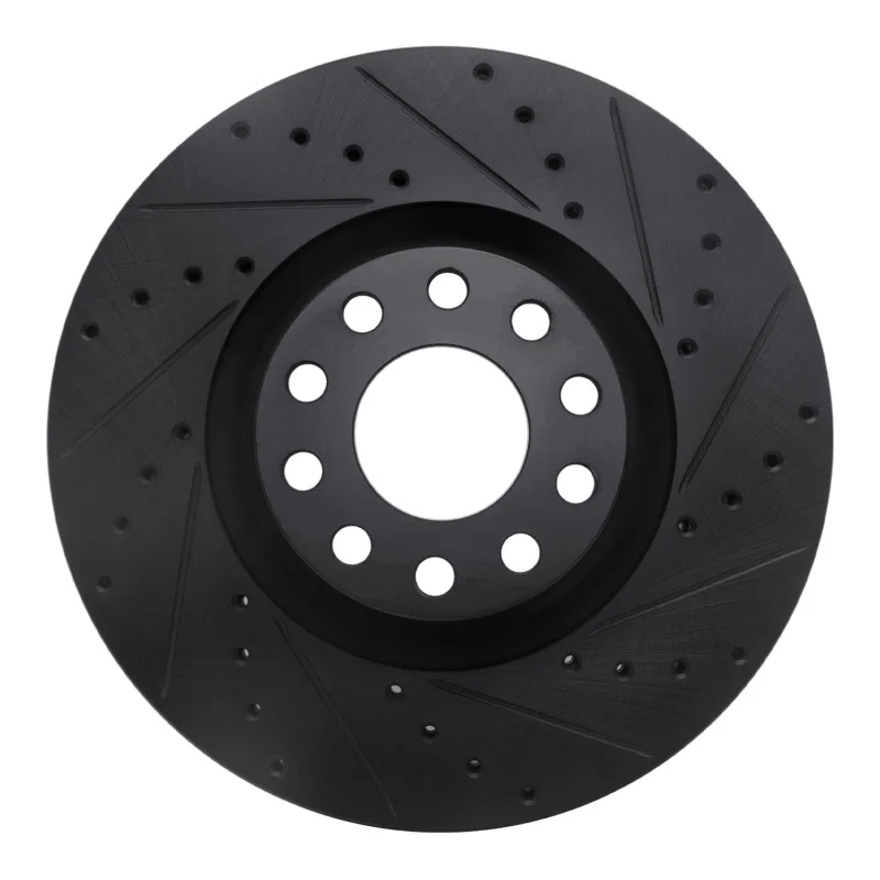 R1 Concepts 633-73023R, R1 99-04 Audi S6 Front Right Drilled & Slotted Black Brake Rotor