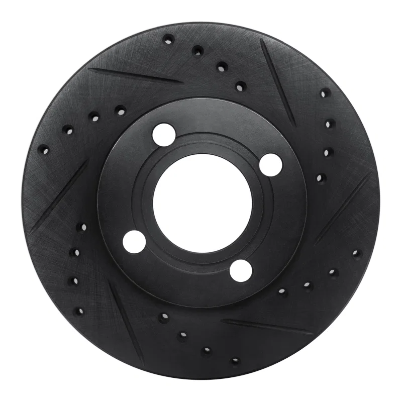 R1 Concepts 633-73005R, R1 84-87 Audi Coupe Front Right Drilled & Slotted Black Brake Rotor