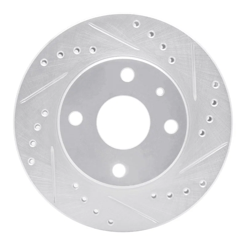 R1 Concepts 631-54001R, R1 90-01 Ford Escort Front Right Drilled & Slotted Silver Brake Rotor