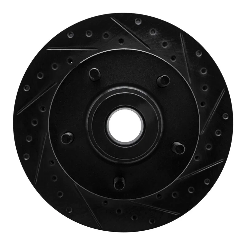 R1 Concepts 633-40061R, R1 1985-1997 Dodge D100 Front Right Drilled & Slotted Black Brake Rotor