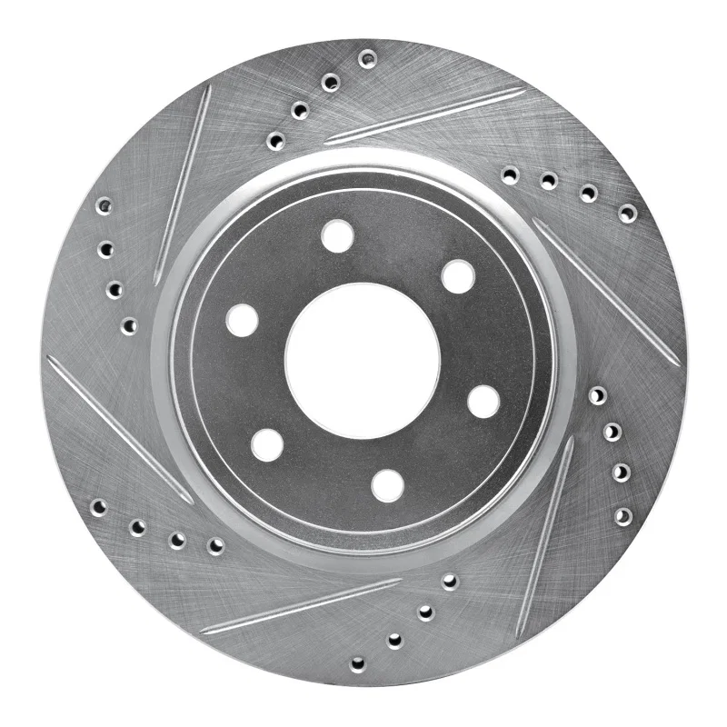 R1 Concepts 631-67092L, R1 05-25 Nissan Frontier Front Left Drilled & Slotted Silver Brake Rotor