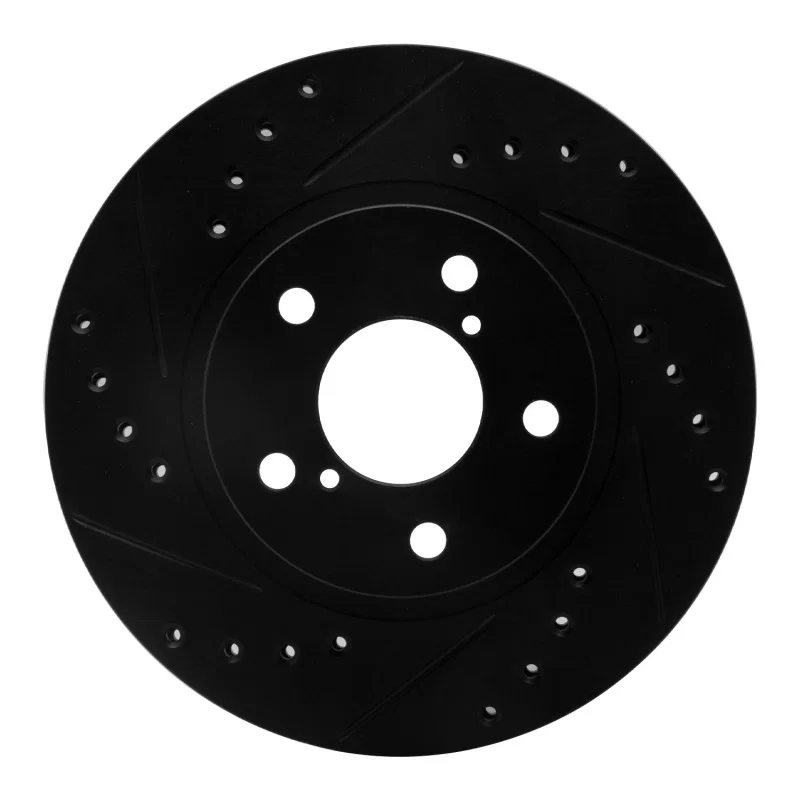 R1 Concepts 633-13007L, R1 90-01 Subaru Impreza Front Left Drilled & Slotted Black Brake Rotor