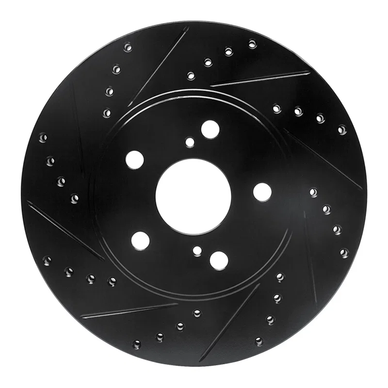 R1 Concepts 633-76075L, R1 02-15 Lexus ES300 Front Left Drilled & Slotted Black Brake Rotor