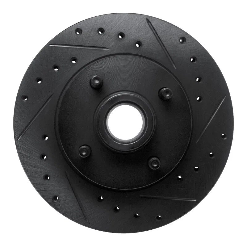 R1 Concepts 633-54015R, R1 78-93 Ford Mustang Front Right Drilled & Slotted Black Brake Rotor