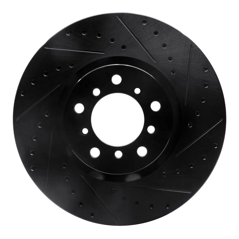 R1 Concepts 633-31056D, R1 00-03 BMW M5 Left Front Drilled & Slotted Black Brake Rotor