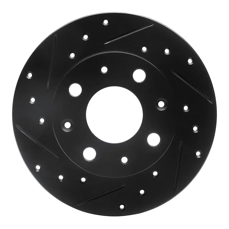 R1 Concepts 633-59008L, R1 79-83 Honda Civic Hatchback Front Left Drilled & Slotted Black Brake Rotor
