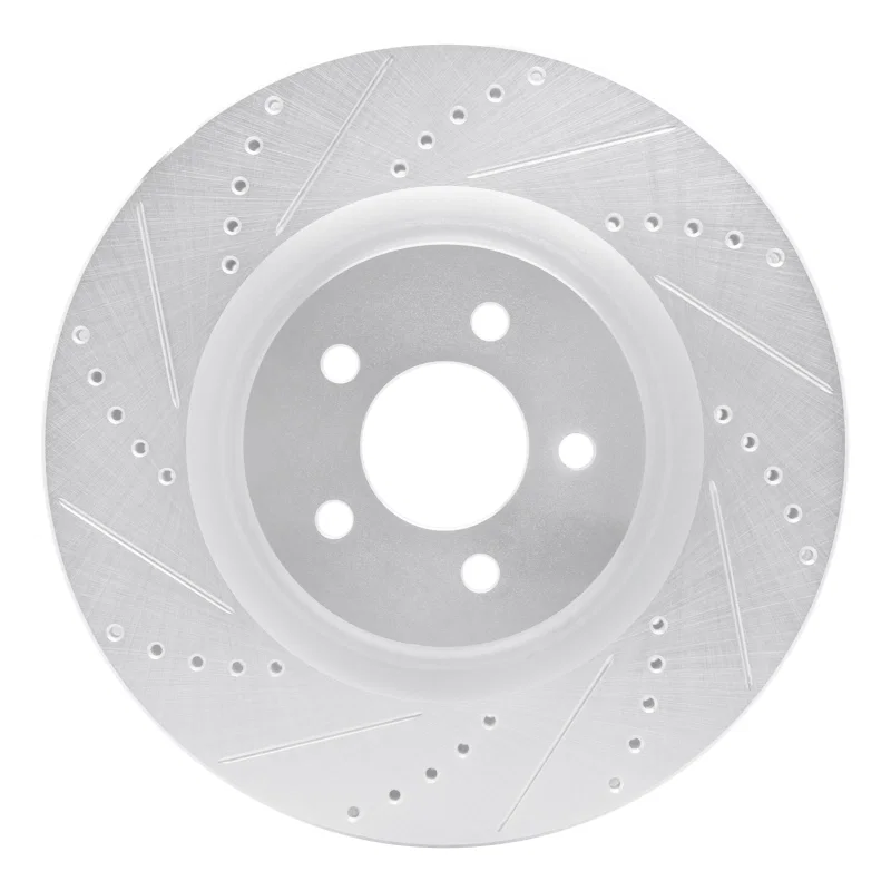 R1 Concepts 631-54060L, R1 07-14 Ford Mustang Front Left Drilled & Slotted Silver Brake Rotor